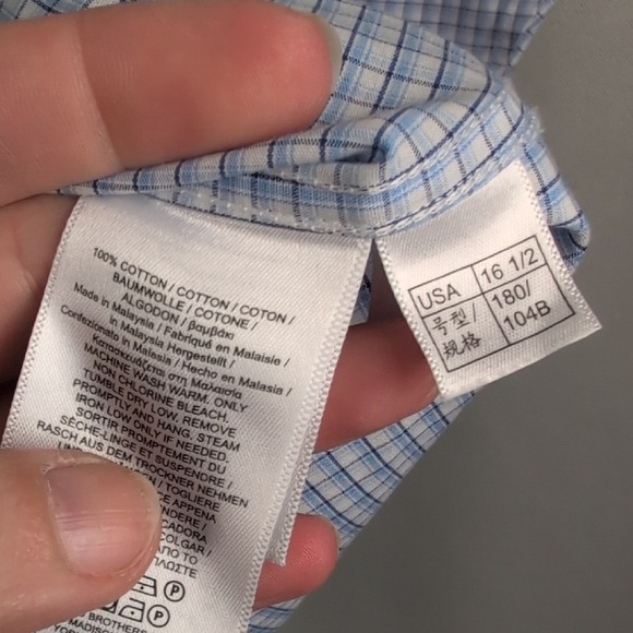 Brooks Brothers Regent Fit Non Iron Gingham Dress Shirt 16 1/2 33 Blue White - Picture 5 of 6